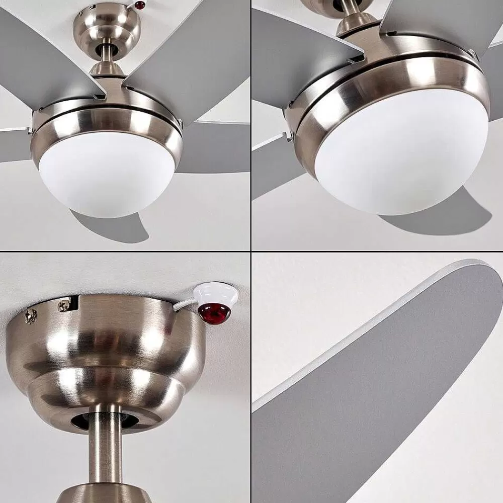 hofstein Ventilateurs De Plafond Morino Nickel Mat, Argente, 2 Lumieres, Telecommandes