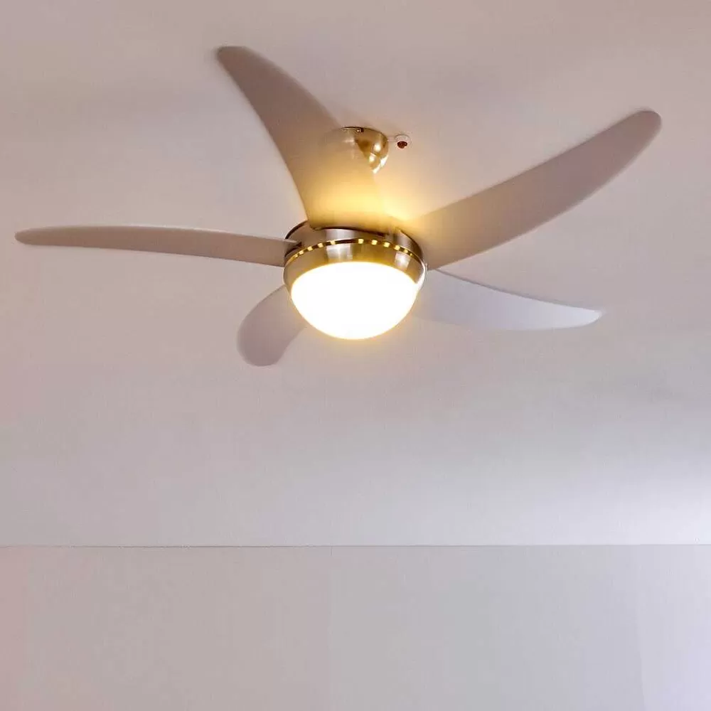 hofstein Ventilateurs De Plafond Morino Nickel Mat, Argente, 2 Lumieres, Telecommandes
