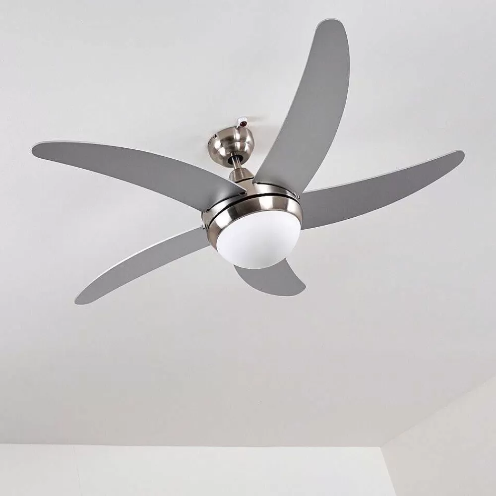 hofstein Ventilateurs De Plafond Morino Nickel Mat, Argente, 2 Lumieres, Telecommandes