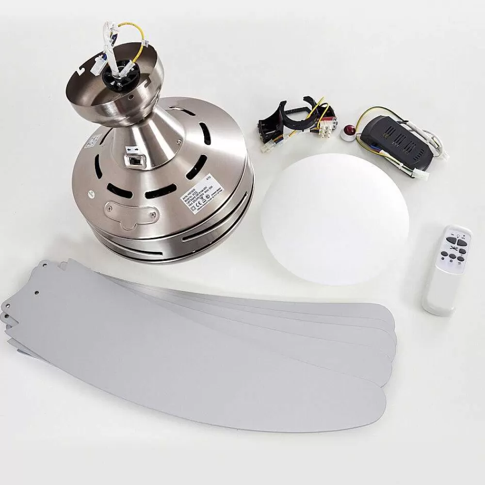 hofstein Ventilateurs De Plafond Morino Nickel Mat, Argente, 2 Lumieres, Telecommandes